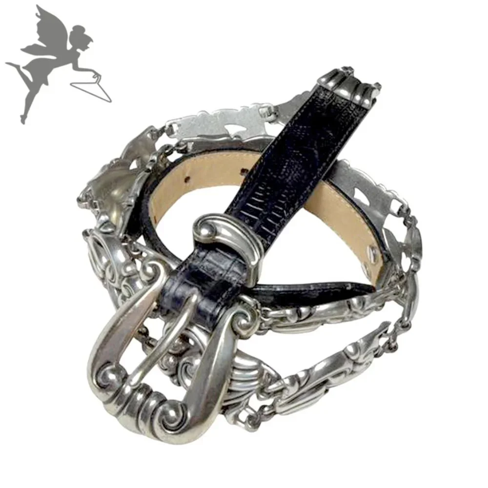 VINTAGE BRIGHTON 1996 Silver Scroll Concho Belt